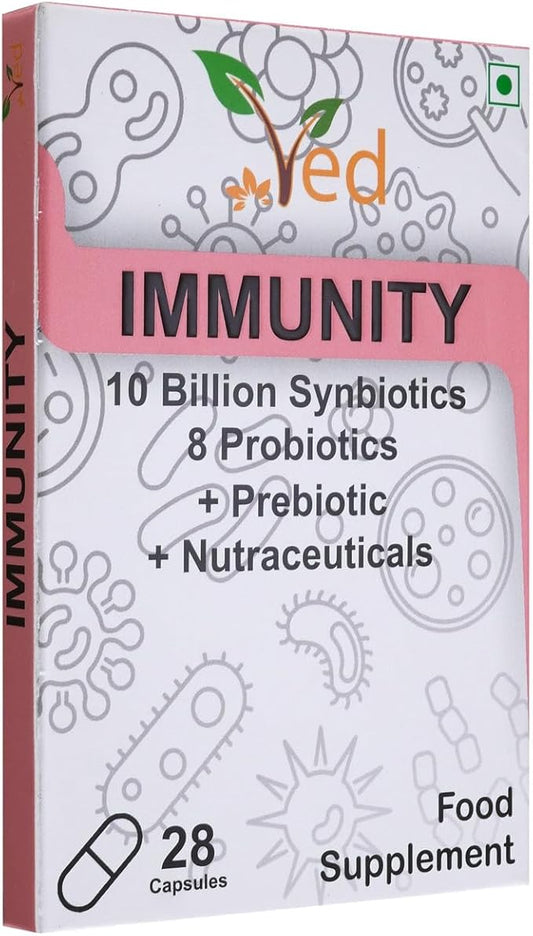 Ved Immunity Complex Probiotics and Prebiotics Complex - 10 Billion CFU - 20 Live Bacterial Cultures - 28 Probiotic Complex- Lactobacillus Plantarum, Casei.