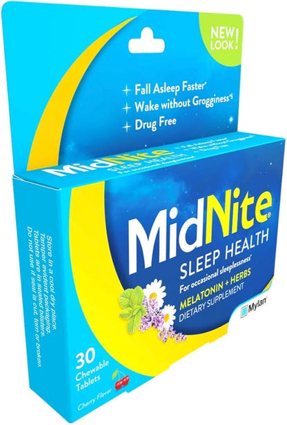 MidNite Natural Sleep Supplement, Chewable Tablets, Cherry Flavored, 30 Count (Pack of 2)