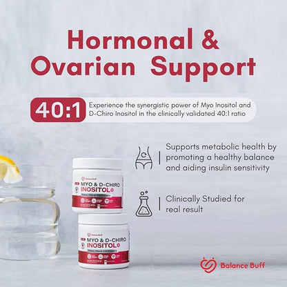 Inositol Supplement for Women | Myo-Inositol & D- Chiro Inositol Plus Folate and Vitamin D and Cranberry | Ideal 40:1 Ratio | Vitamin B8 - Powder - 30 Day Supply