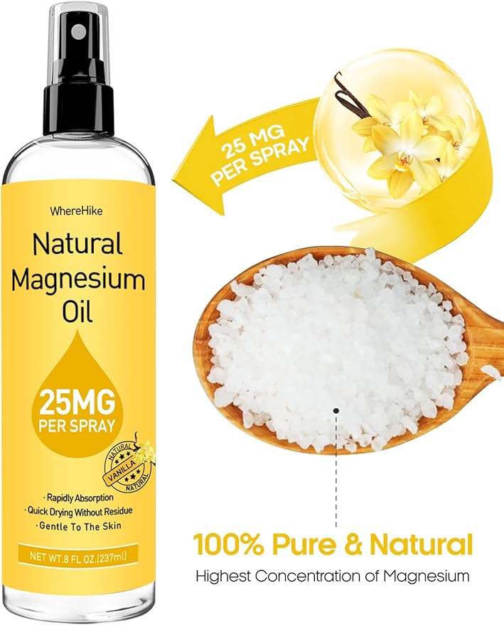 Magnesium Spray, Pure Magnesium Oil Spray for Feet,Ideal Gift for Muscle Relaxation&Better Sleep,Rapid Absorption,Quick Drying Without Residue-Vanilla