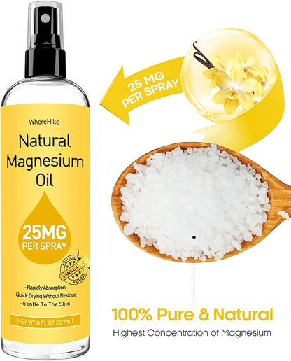 Magnesium Spray, Pure Magnesium Oil Spray for Feet,Ideal Gift for Muscle Relaxation&Better Sleep,Rapid Absorption,Quick Drying Without Residue-Vanilla