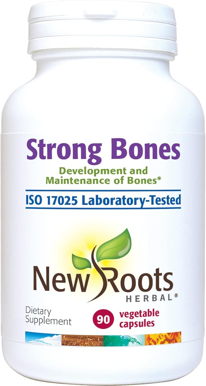 NEW ROOTS HERBAL Strong Bones - Calcium, Magnesium, Vitamin D3, VIT C, bioavailable K2 (MK-7) - GMO, Soy, Gluten Free - Supplement for Bone Health – (90 Veg Caps)