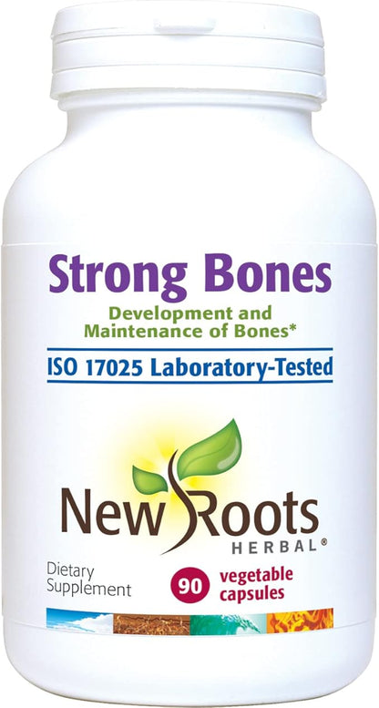 NEW ROOTS HERBAL Strong Bones - Calcium, Magnesium, Vitamin D3, VIT C, bioavailable K2 (MK-7) - GMO, Soy, Gluten Free - Supplement for Bone Health – (90 Veg Caps)