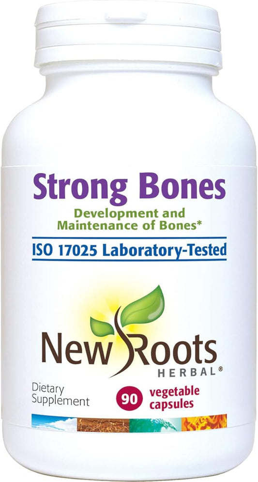 NEW ROOTS HERBAL Strong Bones - Calcium, Magnesium, Vitamin D3, VIT C, bioavailable K2 (MK-7) - GMO, Soy, Gluten Free - Supplement for Bone Health – (90 Veg Caps)