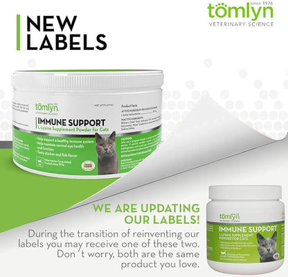 Tomlyn Immune Support Daily L-Lysine Supplement, Fish-Flavored Lysine Powder for Cats and Kittens, 4 Pack