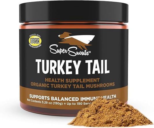 Super Snouts Turkey Tail Mushroom Supplement Powder for Dogs & Cats (5.29 oz) - Organic, Made in USA Antioxidant & Inflammation Support, Immune Support