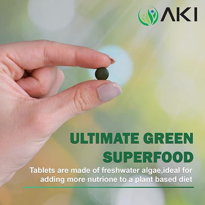 AKI Chlorella Superfood Supplement Tablets (250) - Green Superfood Fount of Vitamin B12, Iron & Protein - Ideal in GMO Free & Vegan Friendly