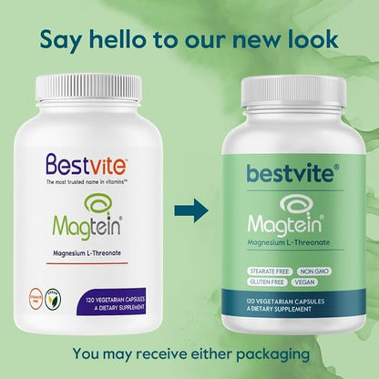 BESTVITE Magtein Magnesium L-Threonate Capsules - 2000mg per Serving (240 Vegetarian Capsules) (120 x 2)- Patented and Bioavailable Magnesium - No Stearates - Vegan - Non GMO - Gluten Free