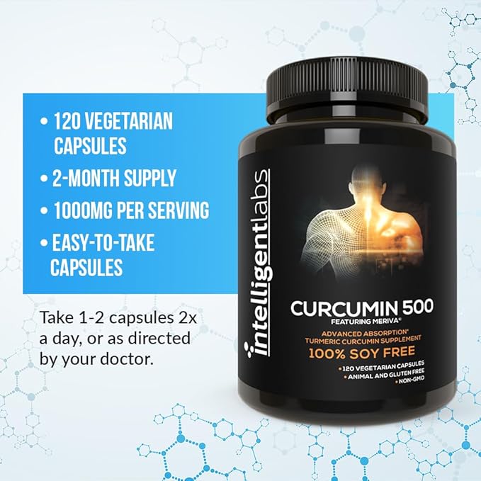 Intelligent Labs 500MG Meriva Curcumin Phytosome, 2900% Better Absorbed Than Ordinary Turmeric Curcumin 100% Soy Free, 120 Capsules Per Bottle
