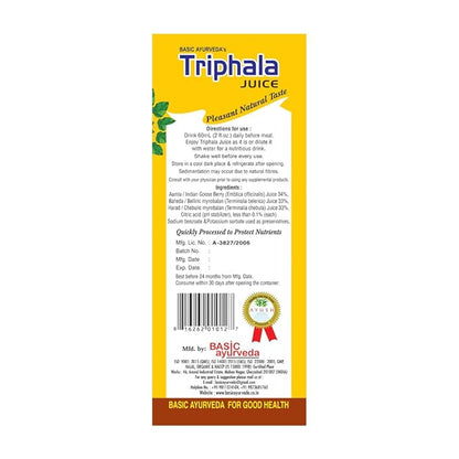 BASIC AYURVEDA Triphala Juice | 16.23 Fl Oz (480ml) | Organic Fruit Juice of Amla Bibhitaki & Haritaki | Natural Source of Vitamin C | for Healthy Hair & Digestion