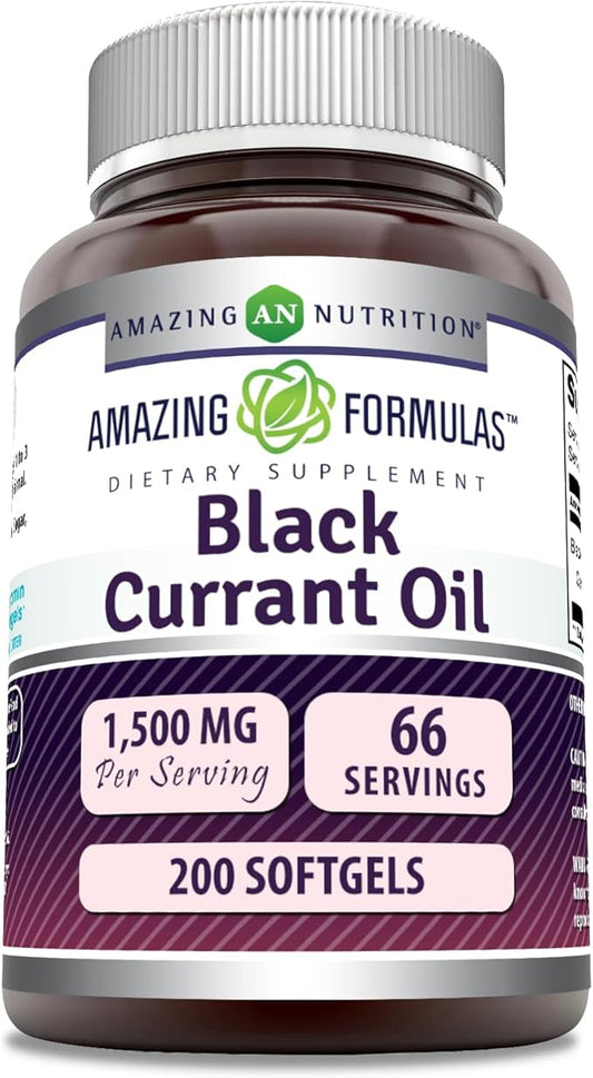Amazing Formulas Black Currant 1500 Mg Per Serving | 200 Softgels | with GLA (Gamma-Linolenic Acid) | Non-GMO | Gluten Free