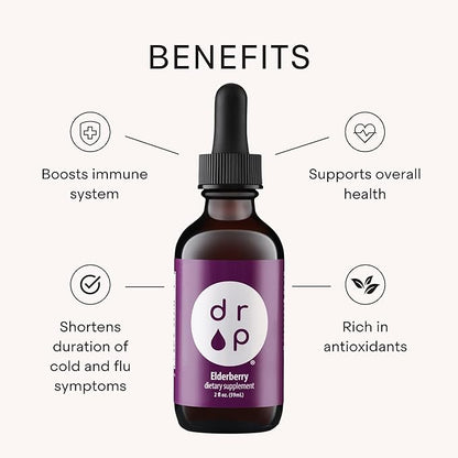 Elderberry Liquid Drops with Vitamin C - Organic, Immune Support for Adults and Kids - Gluten-Free, Vegan, No Artificial Preservatives - 2 Month Supply by Drop Supplements