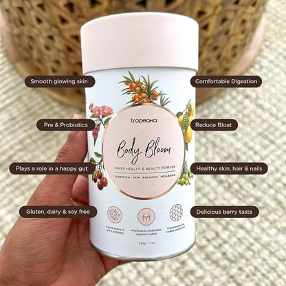 Tropeaka Body Bloom - Superfood Beauty Supplement, Supports Collagen Production for Glowing Skin, Hair & Nails, Prebiotic & Probiotics, Vegan, Dairy Free, Gluten Free, Non-GMO, 18oz (28 Servings)