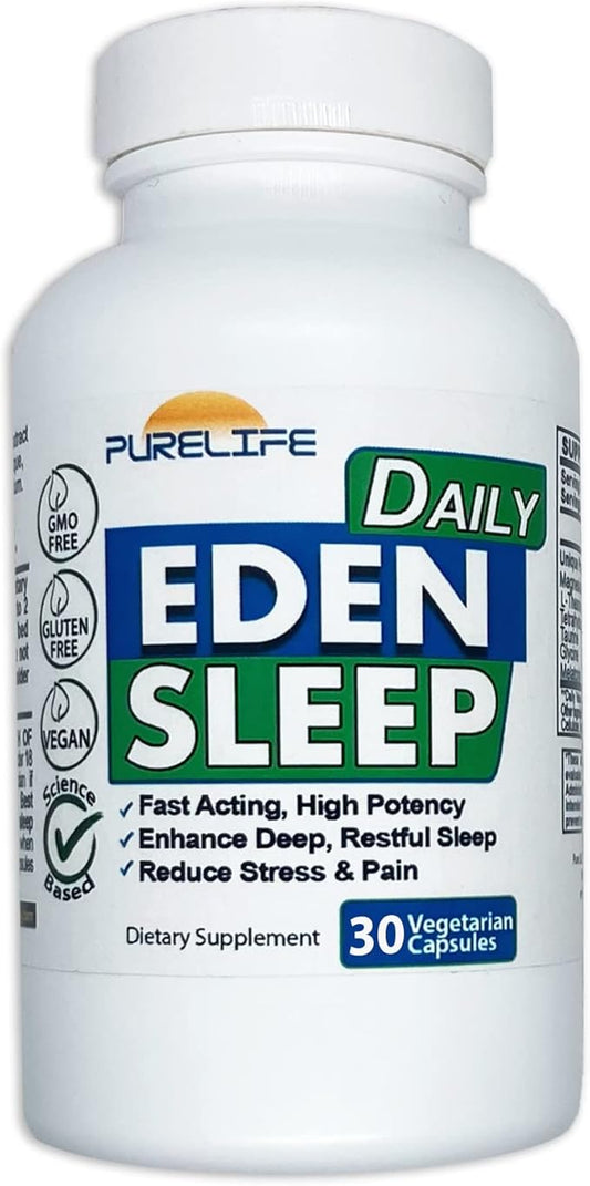 Eden Daily Sleep [New GABA Free Formula] – Fall Asleep Faster, Relax Your Muscles, Promote Deep and Restful Sleep (30 Vegan Capsules)