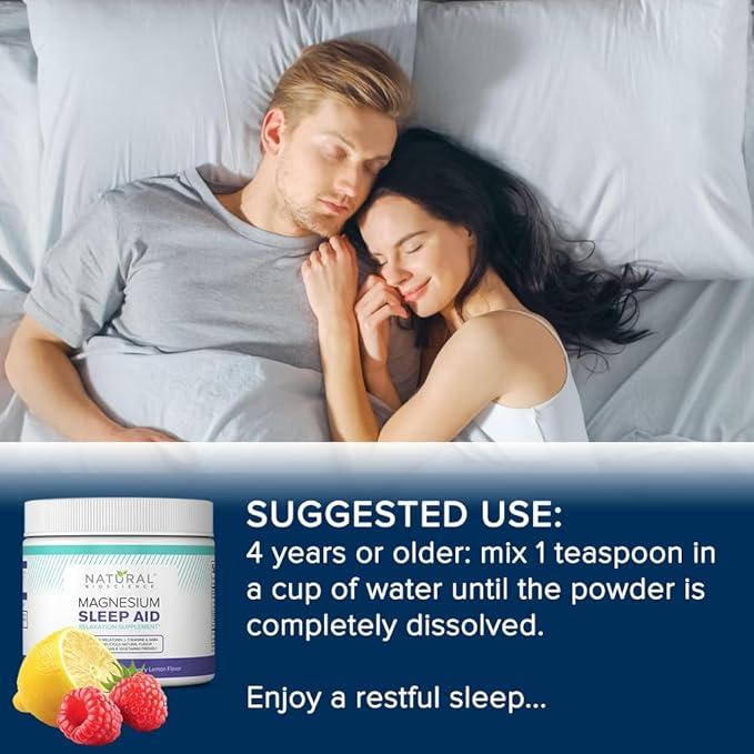 Magnesium Sleep Night Time Powder - Magnesium Citrate, Magnesium Glycinate with Melatonin, L-Theanine and GABA Sleep Aid, Natural Sleep Supplement, Vegan, Gluten-Free, Raspberry Lemon Flavor