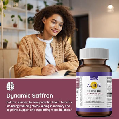 Saffron Supplement | Stress Management, Herbal Mood Support, Long-Term Memory, for Women & Men. (60 Count (Pack of 1), Saffron + Ashwagandha)