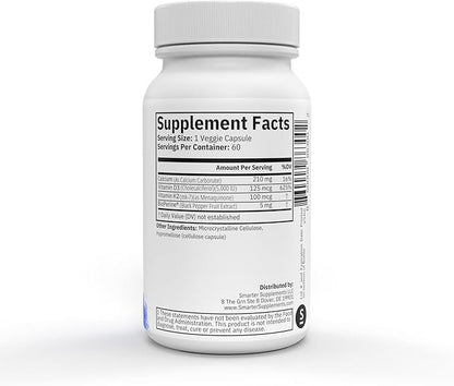 Vitamin D3 K2 5000 IU with BioPerine - Includes Vitamin K2 MK7 and Calcium - Maximum Absorption Technology - 60 Day Supply - Made in USA