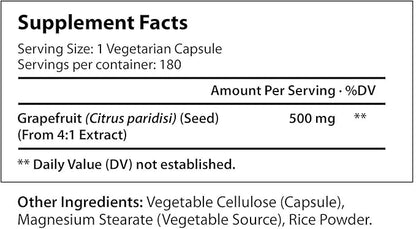 Grapefruit Seed Extract 500mg 180 Vegetarian Capsules | Made in USA | GSE Potent Immune Vitamin & Overall Health Supplement | Non GMO Gluten Free Pill