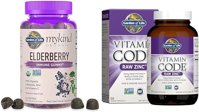 Garden of Life Organics Elderberry Gummies for Adults & Kids & Zinc Supplements 30mg High Potency Raw Zinc and Vitamin C Multimineral Supplement