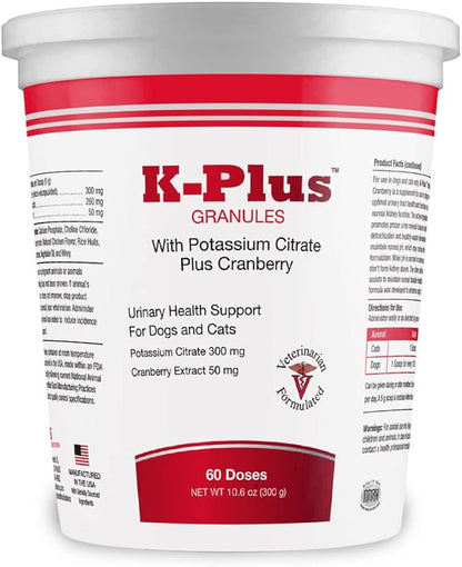 K-Plus Potassium Citrate + Cranberry Granules for Dogs & Cats – Vet-Approved UTI & Bladder Health Support – Helps Maintain Urinary Balance & Kidney Function – Easy-to-Use Granules – 60 Doses