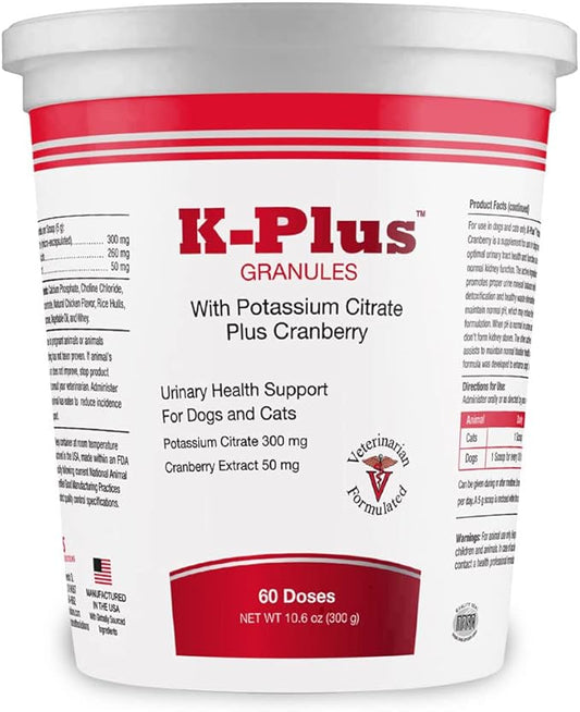 K-Plus Potassium Citrate + Cranberry Granules for Dogs & Cats – Vet-Approved UTI & Bladder Health Support – Helps Maintain Urinary Balance & Kidney Function – Easy-to-Use Granules – 60 Doses