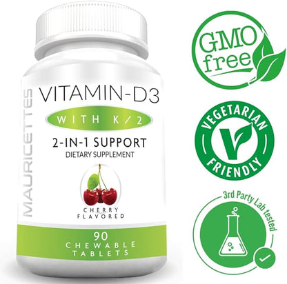 Premium Chewable D3 K2 Vitamin – Great Taste, Easy to Take, Boosts Vitamin D and K2 Levels – Perfect for Adults and Kids