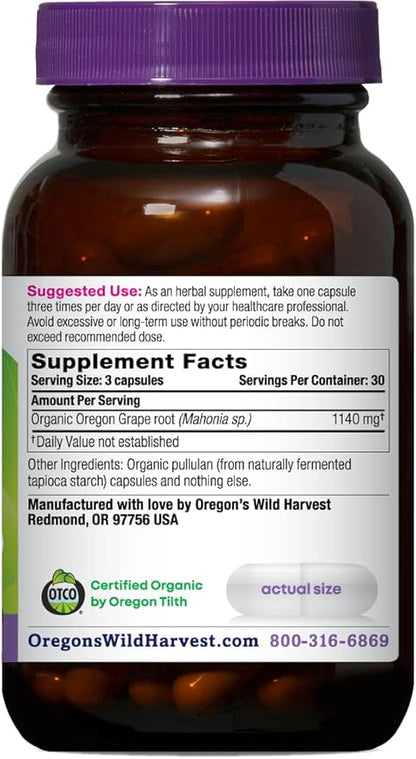 Oregon's Wild Harvest, Certified Organic Oregon Grape, Berberine Supplement, 1140 mg, 90 Count