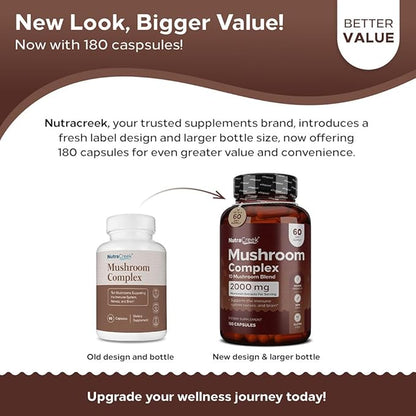 Mushroom Complex | Cordyceps Mushroom, Reishi, Shiitake, Maitake and Lions Mane Supplement. A 10-Mushroom Supplement to Support Your Mind and Body | 180 Mushroom Capsules