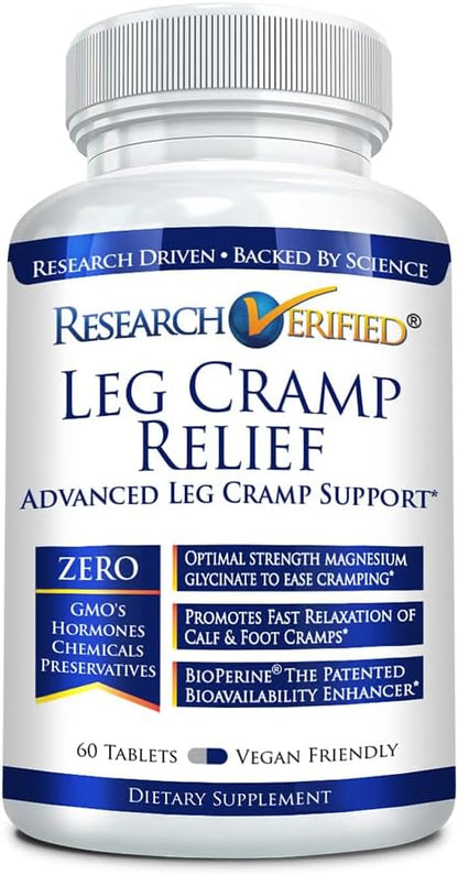 Research Verified Leg Cramps - Magnesium, B Vitamins, Ginger, Chamomile, BioPerine - Circulation Support - Vegan - 1 Month Supply