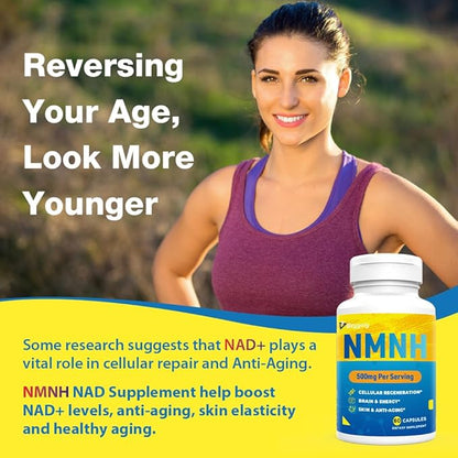 NMNH Supplement (Dihydronicotinamide Mononucleotide)500mg Per Serving, NMNH NAD Supplements for Women & Men, NMNH to Boost NAD+ Levels As We Age for Anti Aging, Cell Health*, Brain* , Energy-180 Count