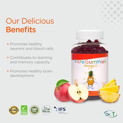 Kids Omega 3 Gummies 120g - Apple & Tropical Flavor - 2-Pack Bundle - Supports Child's Normal Cognitive Function and Healthy Nervous System Development.