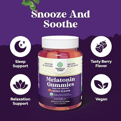Organic Melatonin Gummies 10mg per Serving - Fast Acting Tasty Sleep Gummies for Adults Extra Strength Melatonin 10mg for Adults Enhanced Sleep Quality & Duration - Non GMO Organic & Vegan (60 Days)