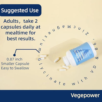 Magnesium Glycinate 200mg, High Absorption Vegan Magnesium Supplement, Fully Chelated Magnesium Zinc Vitamin D & B6, Magnesium Bisglycinate for Sleep, Bone & Muscle Health, Nerve, Non-GMO, 90 Capsules