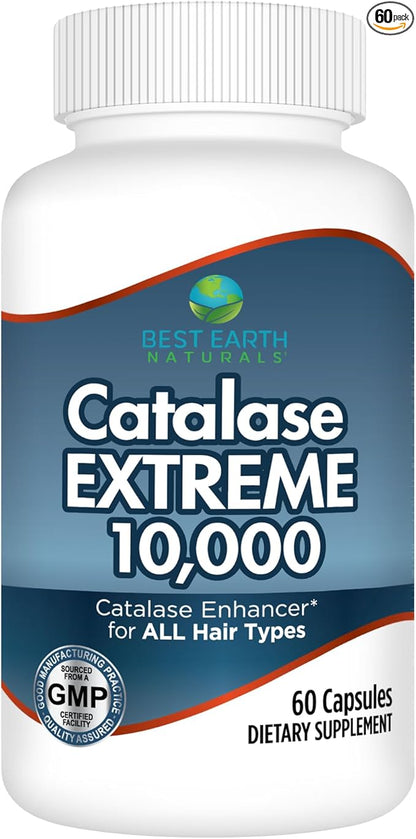 Best Earth Naturals Catalase Extreme Supplement 10,000 with Saw Palmetto, Biotin, Fo-Ti, PABA - Hair Supplements for Strong Hair - 60 Capsules (30-Day Supply)