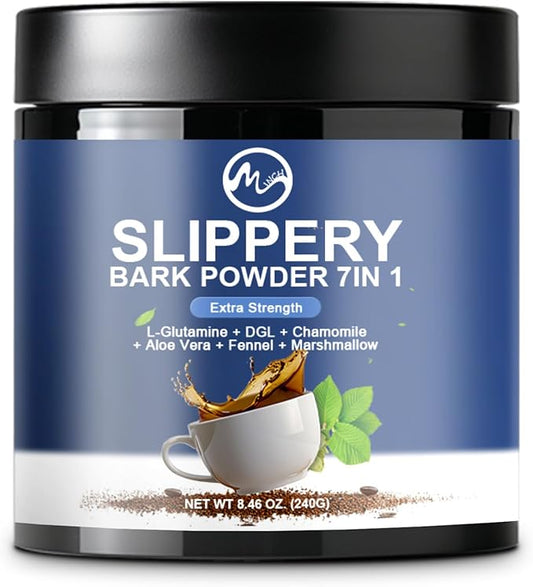 Slippery Elm, Organic Slippery Elm Bark Powder with L-Glutamine, DGL, Chamomile, Aloe Vera, Fennel, Marshmallow, Natural Herbs for Soothing Throat & Digestive Support, 40 Servings
