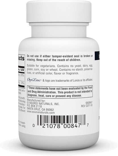 Source Naturals OptiZinc Zinc Methionine Sulfate Complex & Dietary Supplement - 60 Tablets