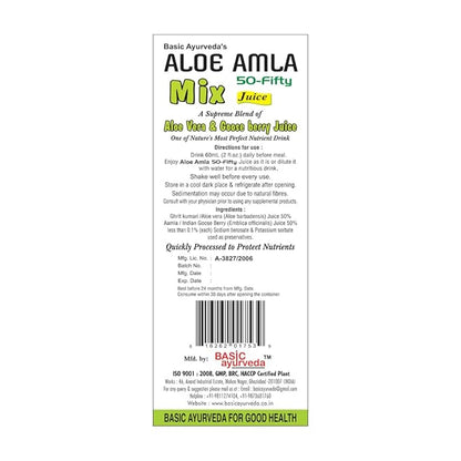 Basic Ayurveda Aloe Amla Mix Juice | Blend of Aloe Vera & Amla Fruit | First Press Virgin Juice | Plant-Based Daily Drink | Vegan & Non-GMO | 32.46 Fl Oz (960ml)