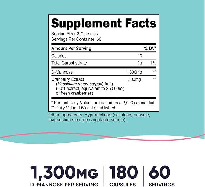 Nutricost D-Mannose with Cranberry Extract for Women 1300mg 180 Capsules