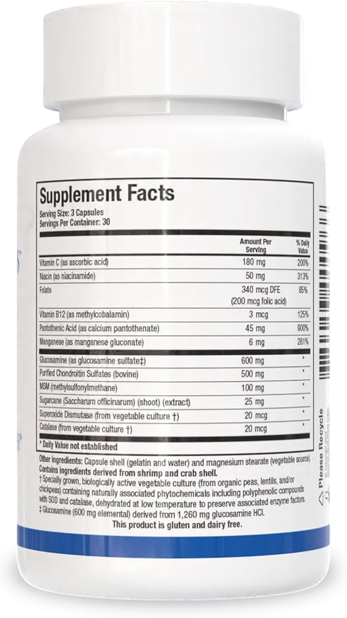 Biotics Research ChondroSamine S Comprehensive Joint and Connective Tissue Support, 600 Elemental Glucosamine, MSM, Vitamin C, Manganese, Niacin, Pantothenic Acid, Folate, B12, SOD, Catalase 90 Caps