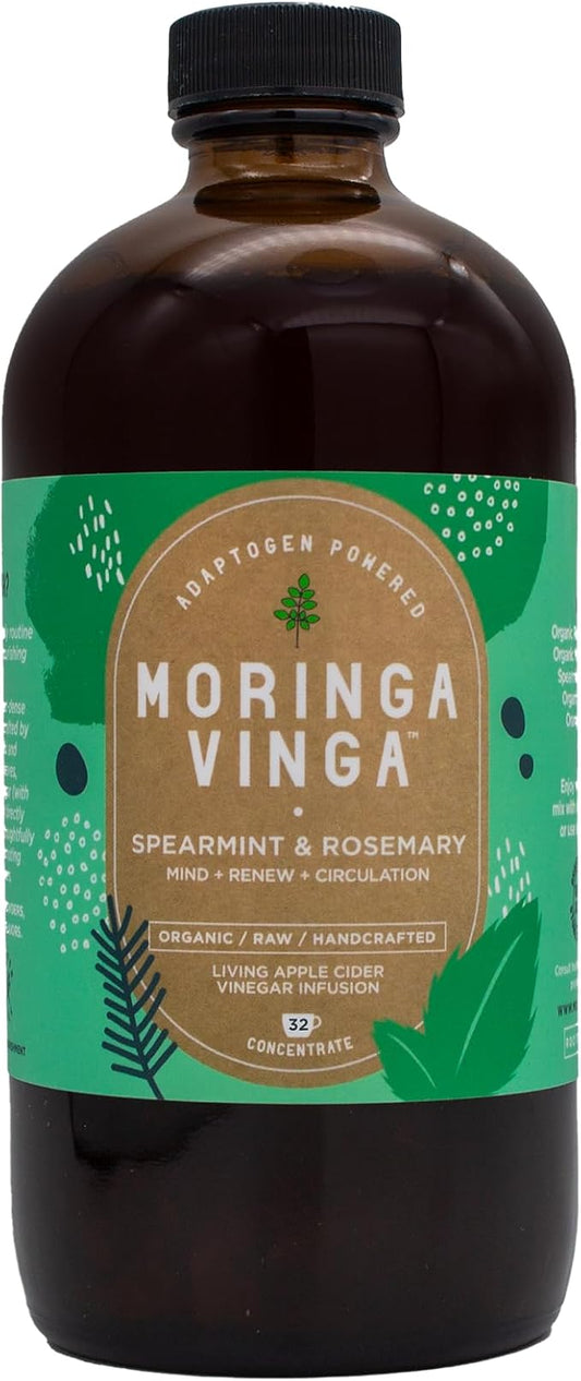 VINGA Organic Spearmint & Rosemary Moringa Infusion – Daily Herbal Tonic with Apple Cider Vinegar, Honey | Supports Mental Clarity & Circulation | Non-GMO, 16 oz
