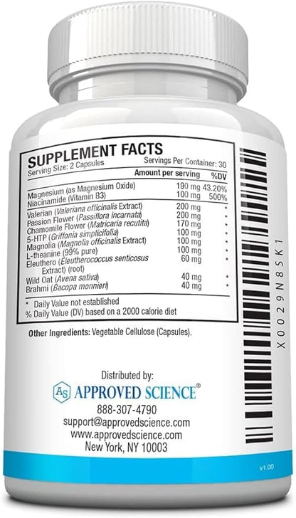 Approved Science Anxietex - Calm and Relaxation - L-Theanine and Magnesium - 60 Capsules - Vegan Friendly - 6 Month Supply