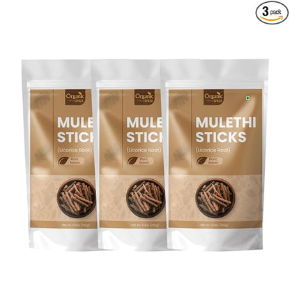 Organic Spree Licorice - Mulethi Sticks - 5.3oz (150gm) Pure and Natural Yashtimadhu - Jethimadh 150gm - Pack of 3