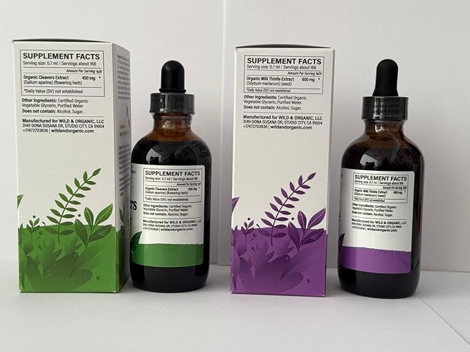 Wild & Organic Cleavers Tincture 4 fl oz & Milk Thistle Tincture 4 fl oz