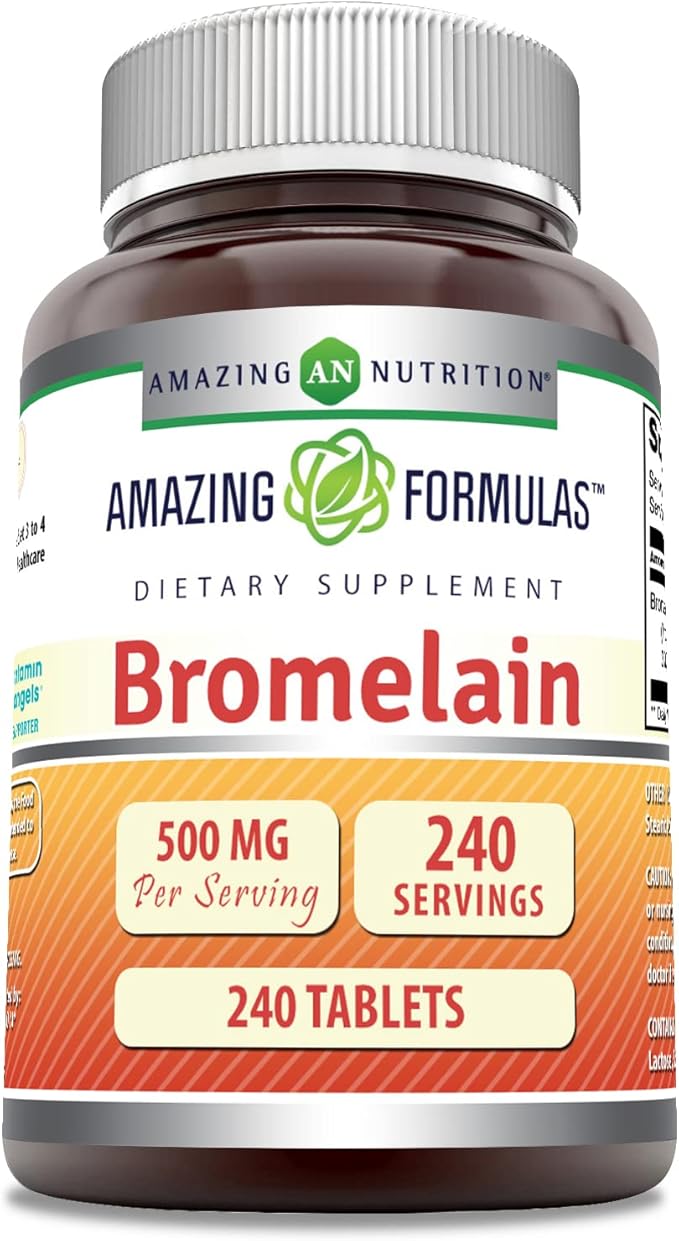 Amazing Formulas Bromelain 500 Mg Tablets Supplement | Non-GMO | Gluten Free | Made in USA (240 Count)