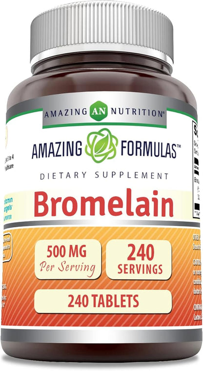 Amazing Formulas Bromelain 500 Mg Tablets Supplement | Non-GMO | Gluten Free | Made in USA (240 Count)