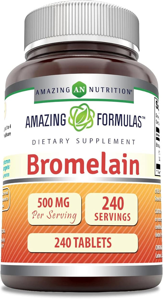 Amazing Formulas Bromelain 500 Mg Tablets Supplement | Non-GMO | Gluten Free | Made in USA (240 Count)