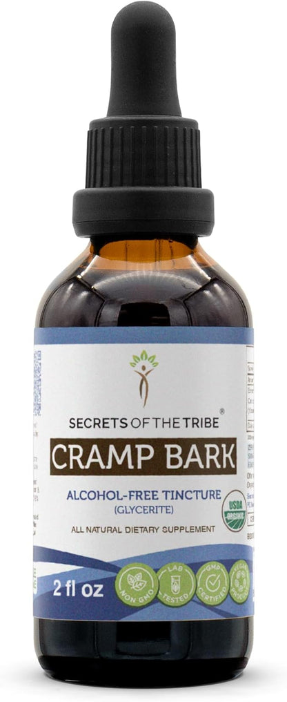 Secrets of the Tribe Cramp Bark USDA Organic | Alcohol-Free Extract, High-Potency Herbal Drops | Made from 100% Certified Organic Cramp Bark (Viburnum Opulus) Dried Bark (2 oz)