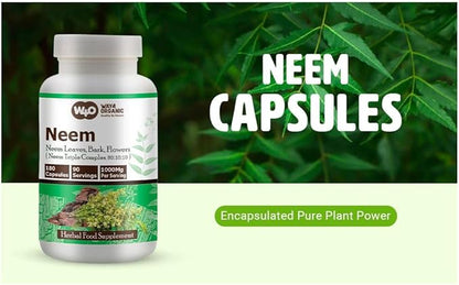 Neem Triple Complex - High-Potency Azadirachta Indica Capsules, Neem Leaves, Bark, Flowers in Ratio (80:10:10) - 180 Capsules, 90 Serving, 1000 Mg per Serving. Pack of 1.