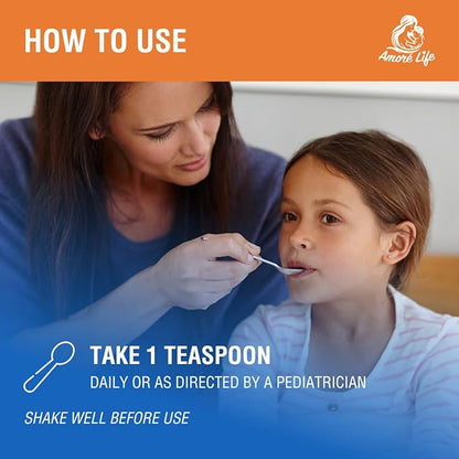 Daily Liquid Multivitamin for Kids, High Absorption with Vitamins A, D, E, B1 and Cod Liver Oil, Vitamin Supplements for Kids, Family Friendly, 16oz, Orange Flavor