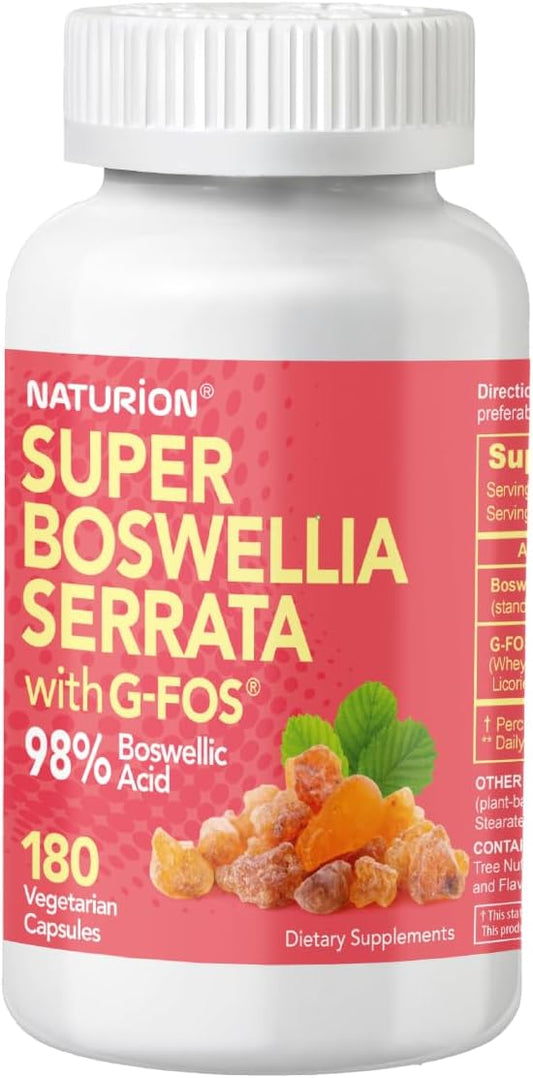 Super Boswellia Serrata with G-FOS - 98% Boswellic Acid - Supports Joint & Mobility Health - 180 Vegan Capsules, 180 Day Supply